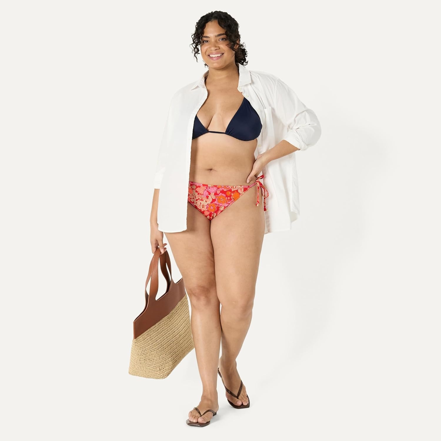 image:imageAmazon Essentials Womens Tie Side Bikini BottomBright Red Multi Folk Floral