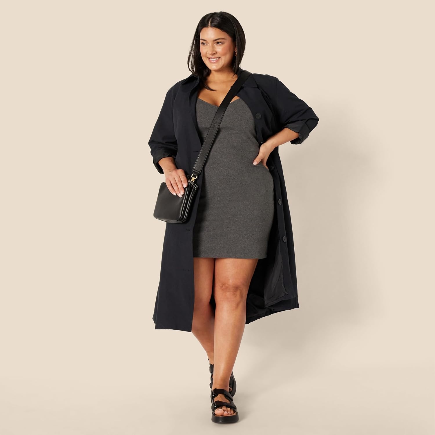image:imageAmazon Essentials Womens V Neck Slim Fit Cotton Layering Slip Dress with Adjustable Elastic Cami StrapsCharcoal GreyLight Heather Grey