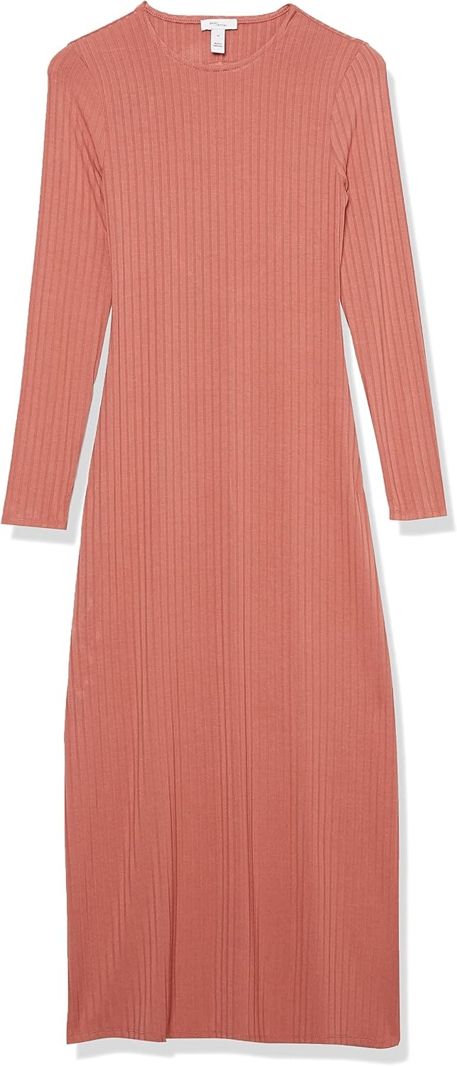 image:imageAmazon Essentials Womens Wide Rib Open Back Long Sleeve Dress Previously Daily RitualTerracotta