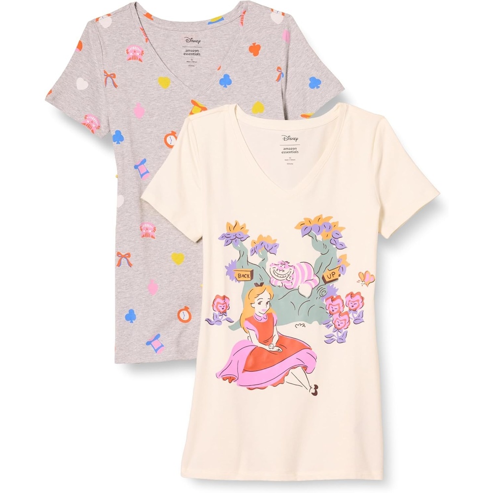 image:imageAmazon Essentials Disney Marvel Star Wars Princess Womens ClassicFit ShortSleeve VNeck TShirt MultipacksDisney Alice