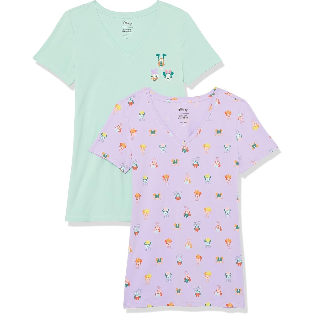 image:imageAmazon Essentials Disney Marvel Star Wars Princess Womens ClassicFit ShortSleeve VNeck TShirt MultipacksMinnie Faces