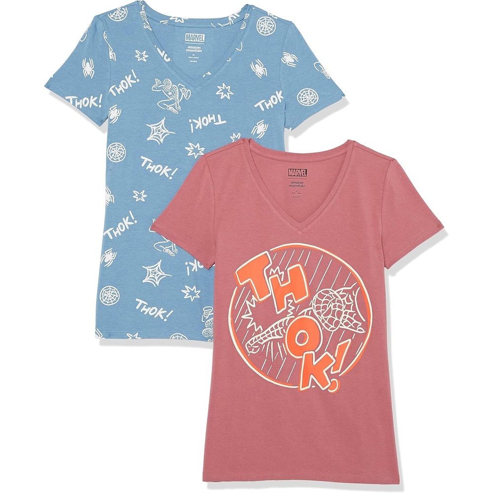 image:imageAmazon Essentials Disney Marvel Star Wars Princess Womens ClassicFit ShortSleeve VNeck TShirt MultipacksSpiderman Thok