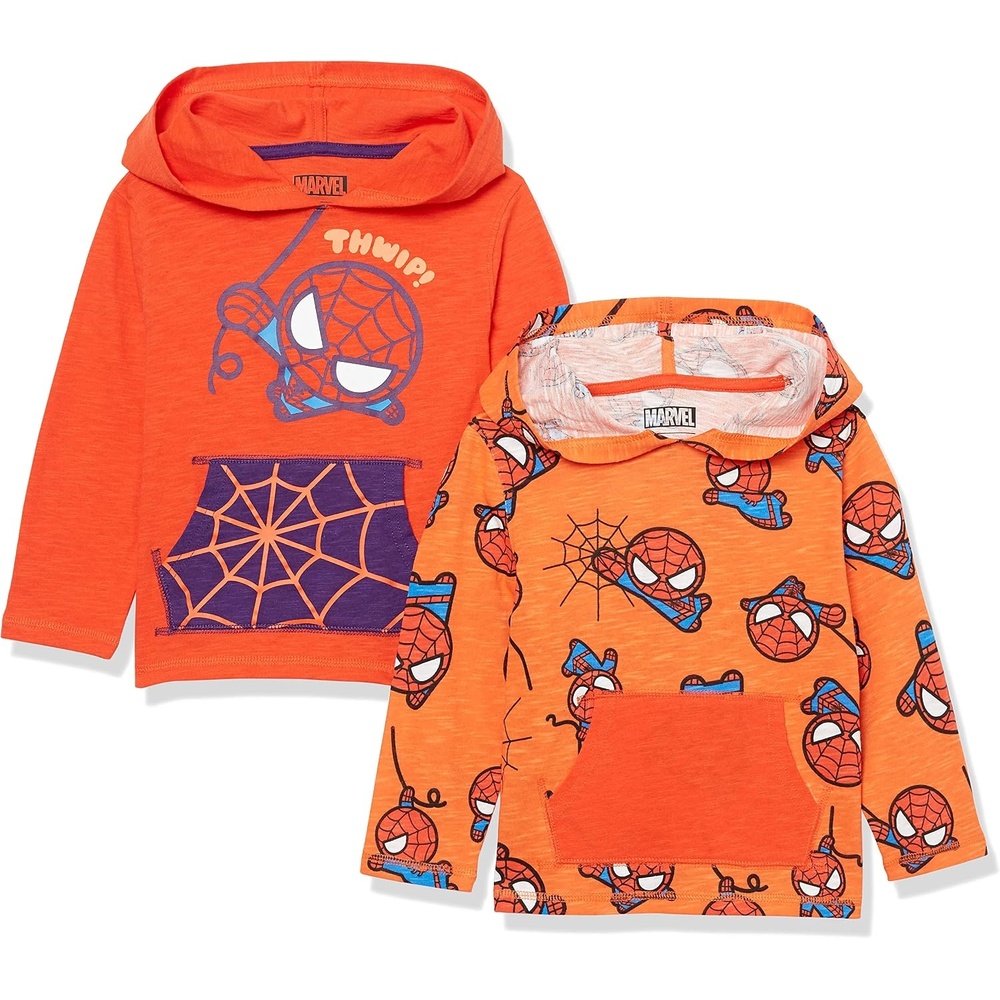 image:imageAmazon Essentials Disney Marvel Star Wars Boys and Toddlers Lightweight Hooded LongSleeve TShirts Pack of 22pack Marvel Spiderman Web