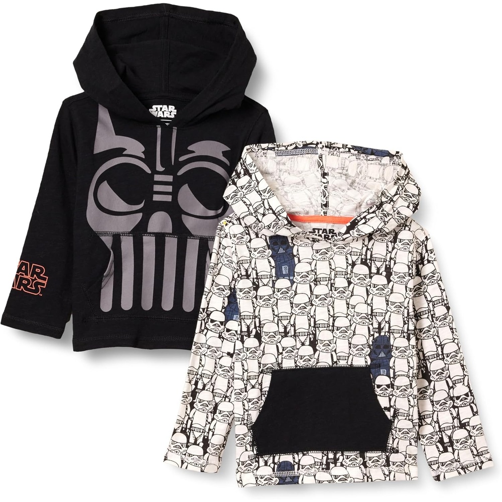 image:imageAmazon Essentials Disney Marvel Star Wars Boys and Toddlers Lightweight Hooded LongSleeve TShirts Pack of 22pack Star Wars Vader