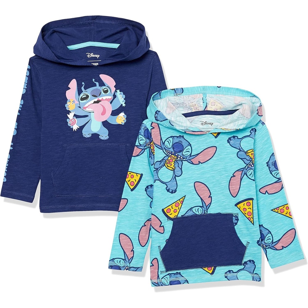 image:imageAmazon Essentials Disney Marvel Star Wars Boys and Toddlers Lightweight Hooded LongSleeve TShirts Pack of 22pack Stitch Treats
