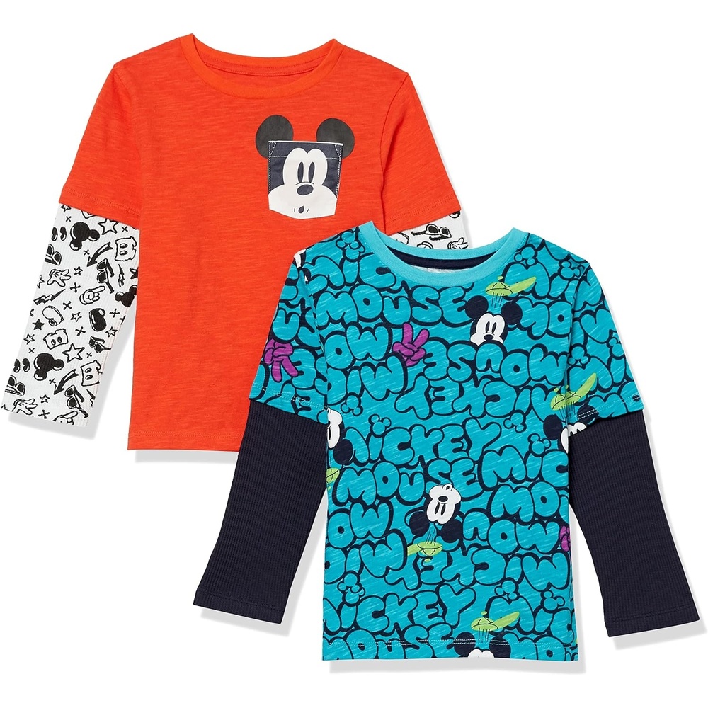 image:imageAmazon Essentials Disney Marvel Star Wars Boys and Toddlers LongSleeve 2in1 TShirts Pack of 22pack Mickey Face