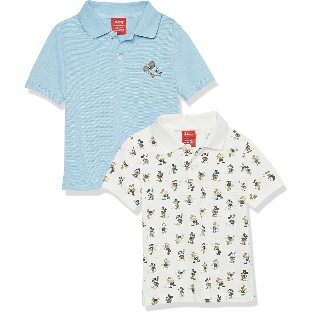 image:imageAmazon Essentials Disney Marvel Star Wars Boys and Toddlers ShortSleeve Pique Collared Polo Shirts Pack of 22pack Mickey Peace