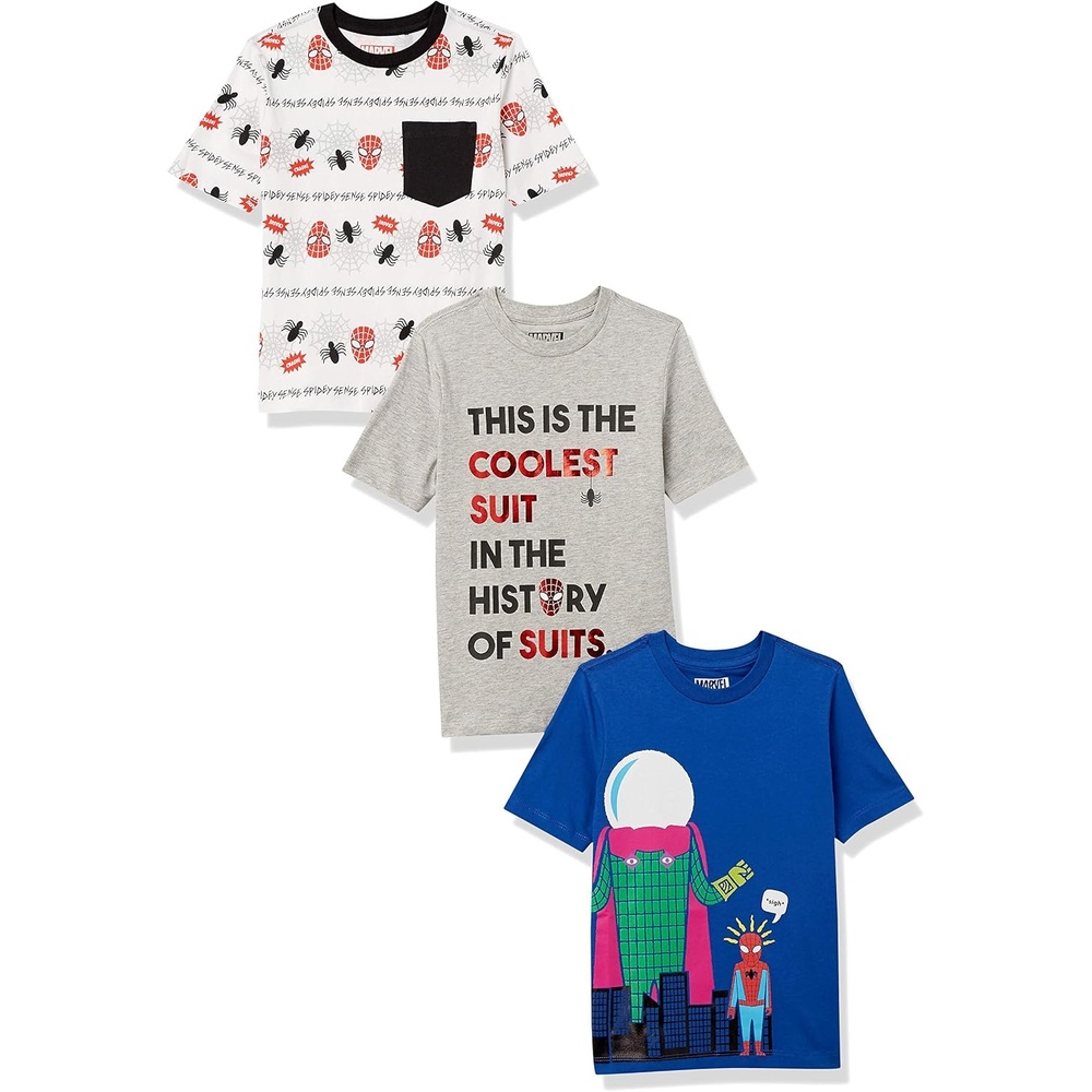 image:imageAmazon Essentials Disney Marvel Star Wars Boys and Toddlers ShortSleeve TShirts3pack Marvel Spidey