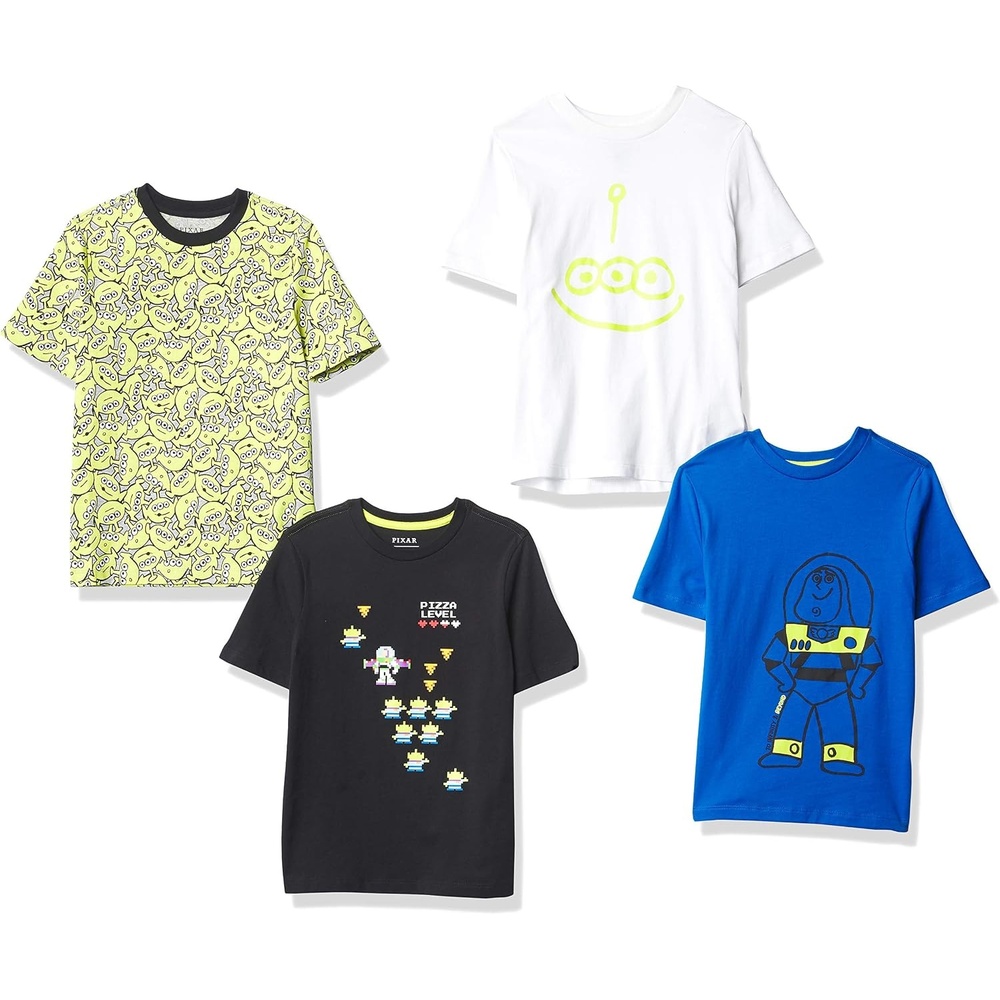 image:imageAmazon Essentials Disney Marvel Star Wars Boys and Toddlers ShortSleeve TShirts4pack Toy Story Space