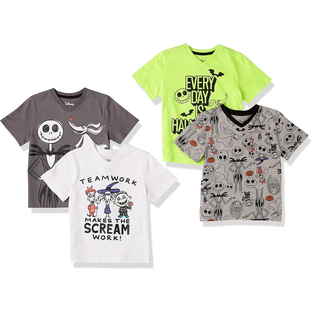 image:imageAmazon Essentials Disney Marvel Star Wars Boys and Toddlers ShortSleeve VNeck Cotton Jersey TShirts Pack of 44pack Nightmare Doodle