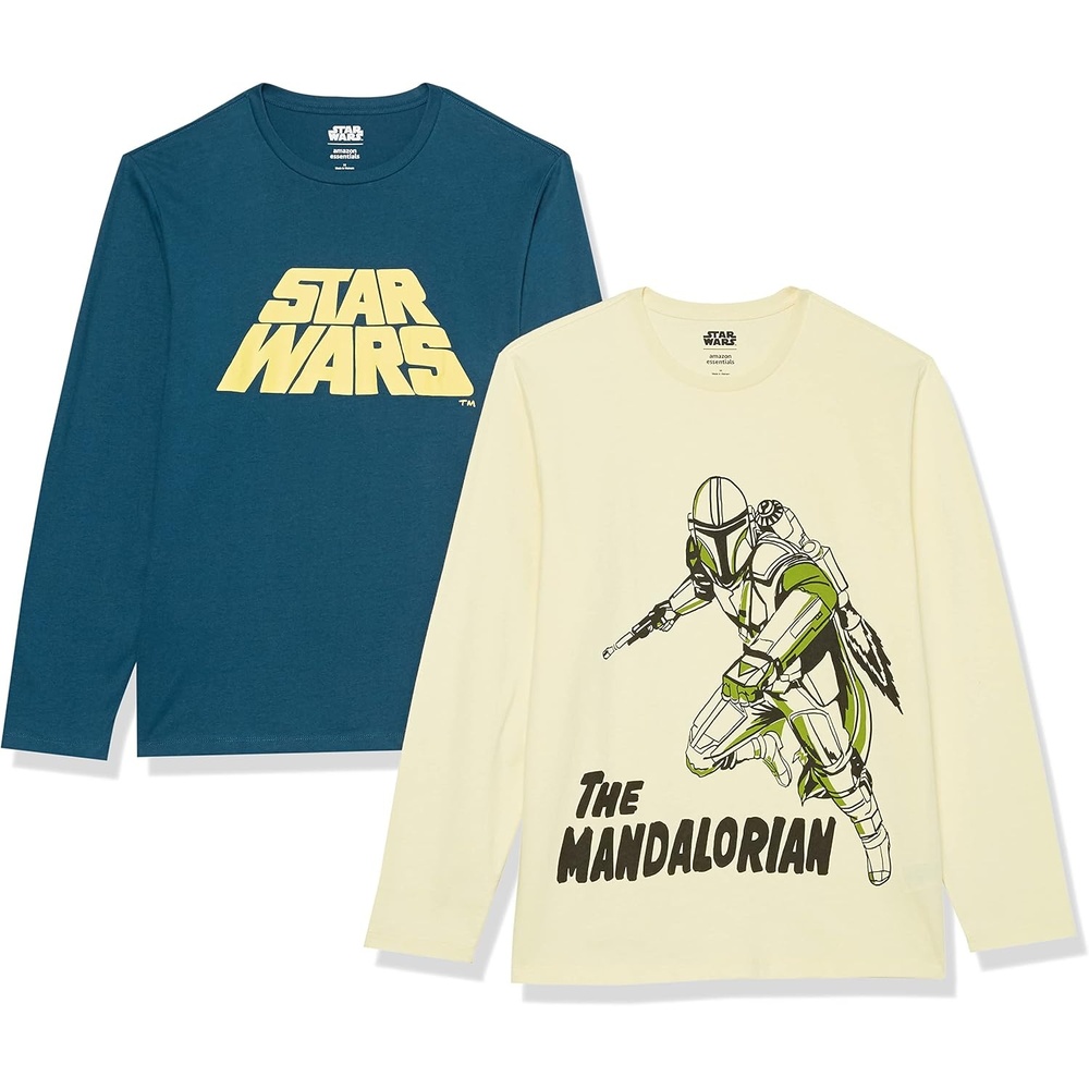 image:imageAmazon Essentials Disney Marvel Star Wars Mens LongSleeve TShirts 29 Length2pack Star Wars Mando Logo