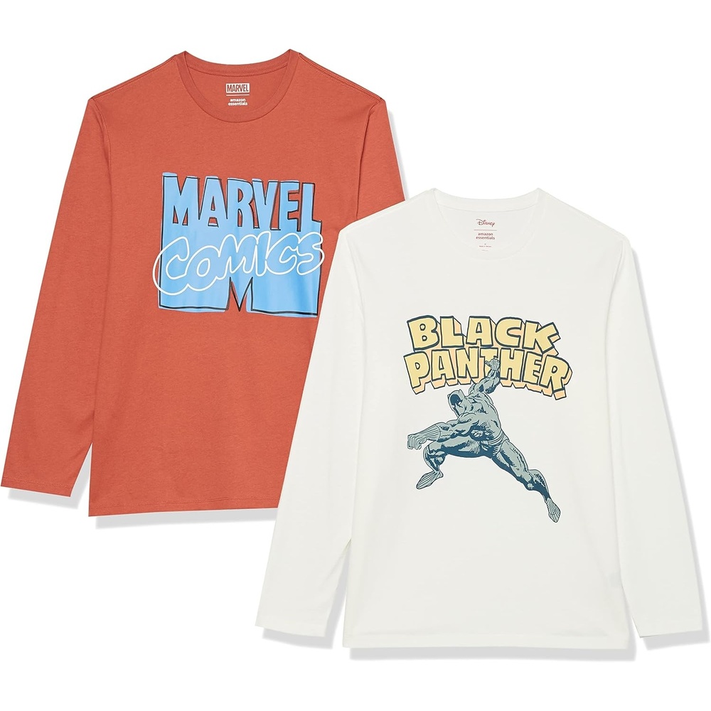 image:imageAmazon Essentials Disney Marvel Star Wars Mens LongSleeve TShirts 29 LengthMarvel Comic LogoMarvel Black Panther
