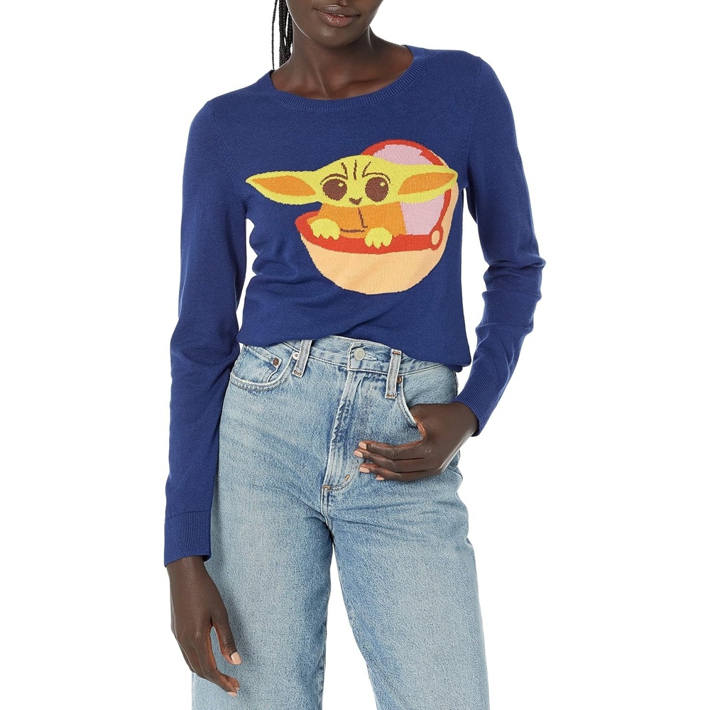 image:imageAmazon Essentials Disney Marvel Star Wars Womens Lightweight Crewneck SweaterStar Wars Grogu Womens