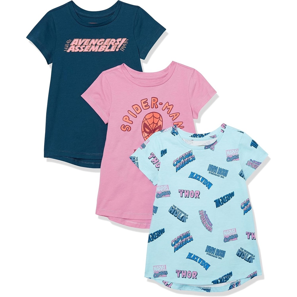 image:imageAmazon Essentials Girls and Toddlers ShortSleeve Tunic TShirts Pack of 33pack Marvel Heroes