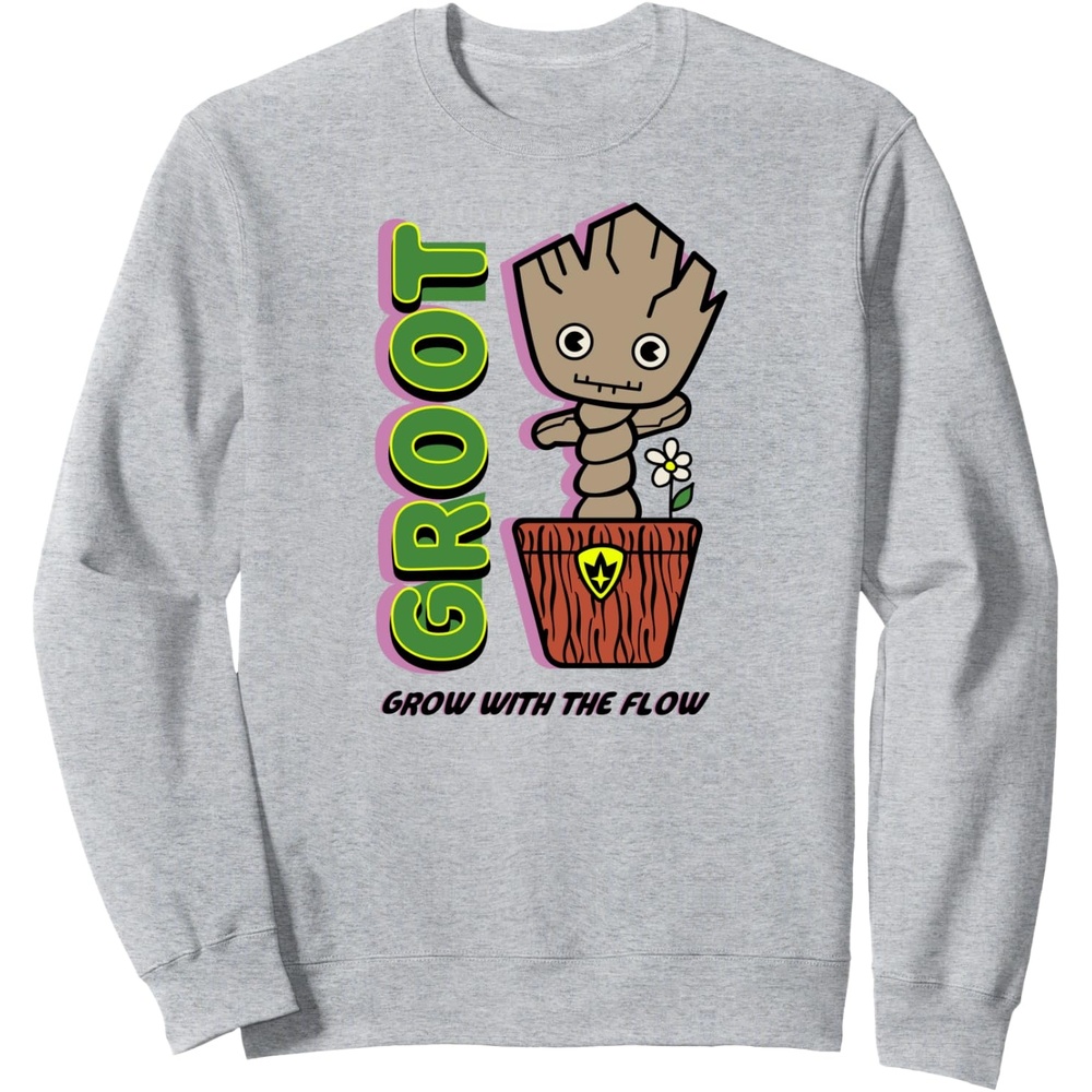 image:imageAmazon Essentials Guardians of the Galaxy Groot Grow With The Flow SweatshirtHeather Grey