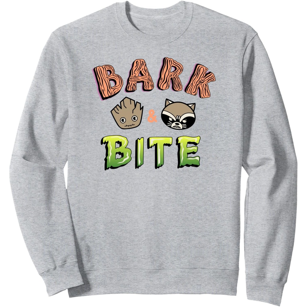 image:imageAmazon Essentials Guardians of the Galaxy Groot and Rocket Bark and Bite SweatshirtHeather Grey