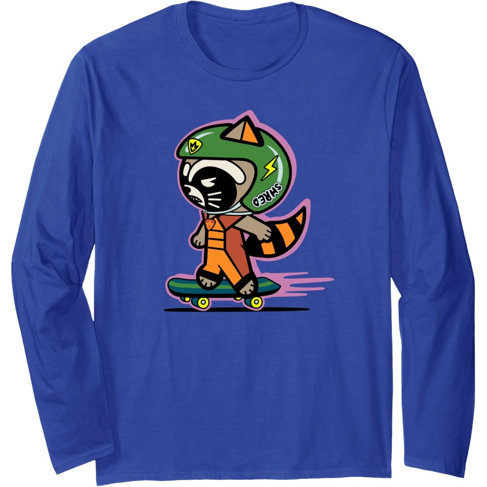image:imageAmazon Essentials Guardians of the Galaxy Skateboarding Rocket Long Sleeve TShirtRoyal Blue