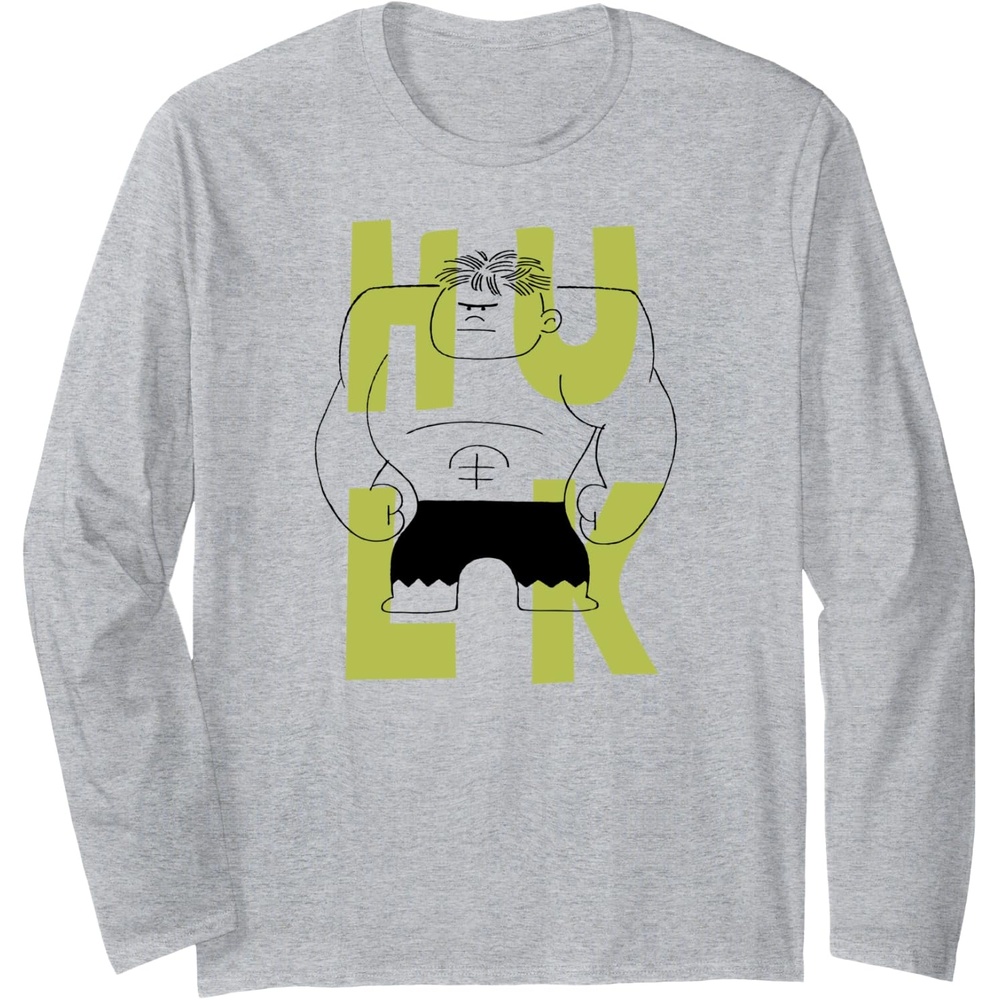 image:imageAmazon Essentials Marvel Avengers Cartoon Hulk Drawing Long Sleeve TShirtHeather Grey