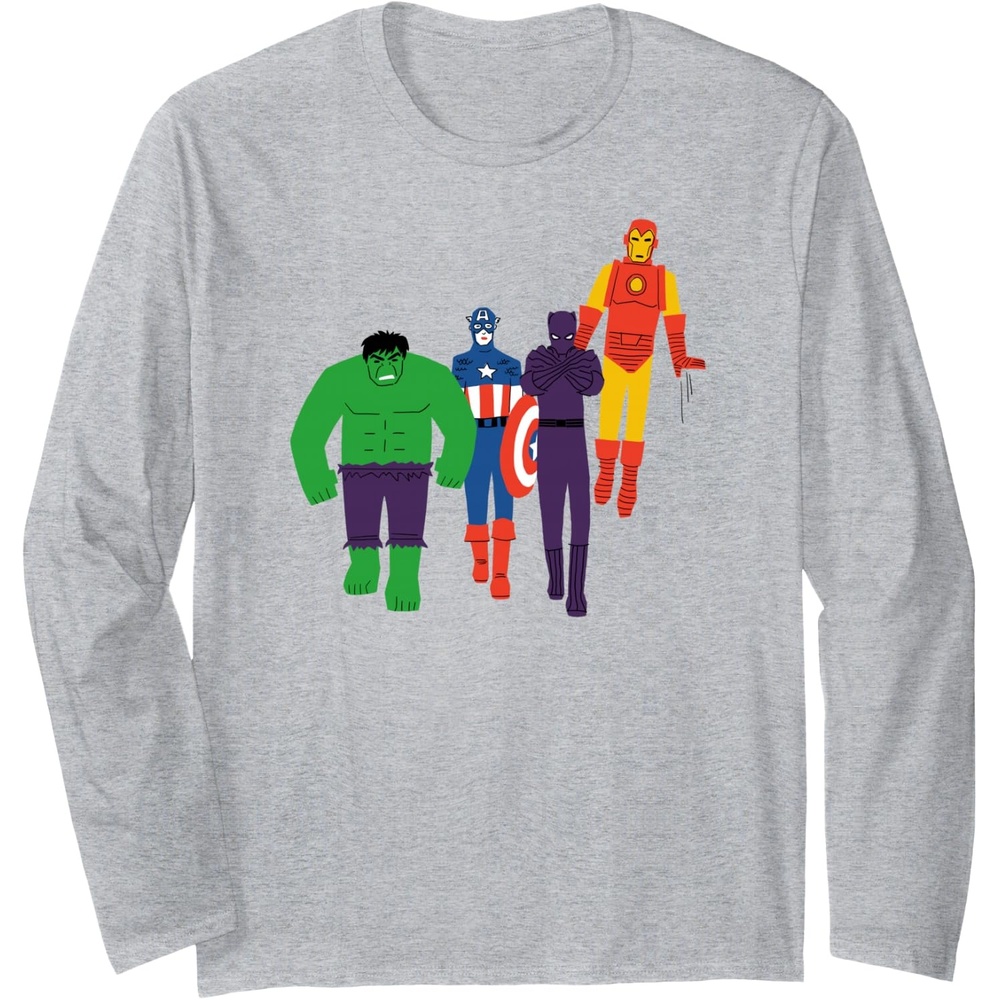 image:imageAmazon Essentials Marvel Avengers Flat and Stylized Heroes Long Sleeve TShirtHeather Grey