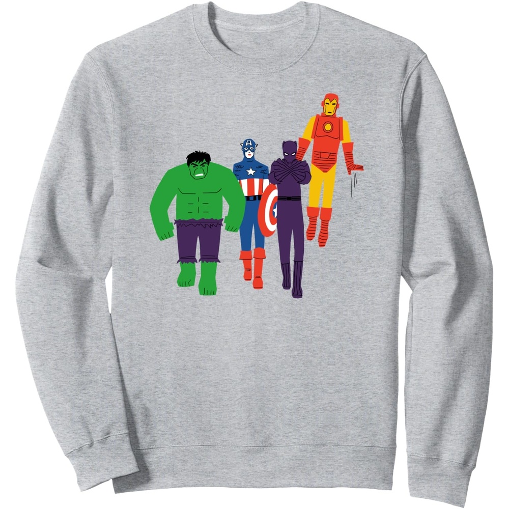 image:imageAmazon Essentials Marvel Avengers Flat and Stylized Heroes SweatshirtHeather Grey