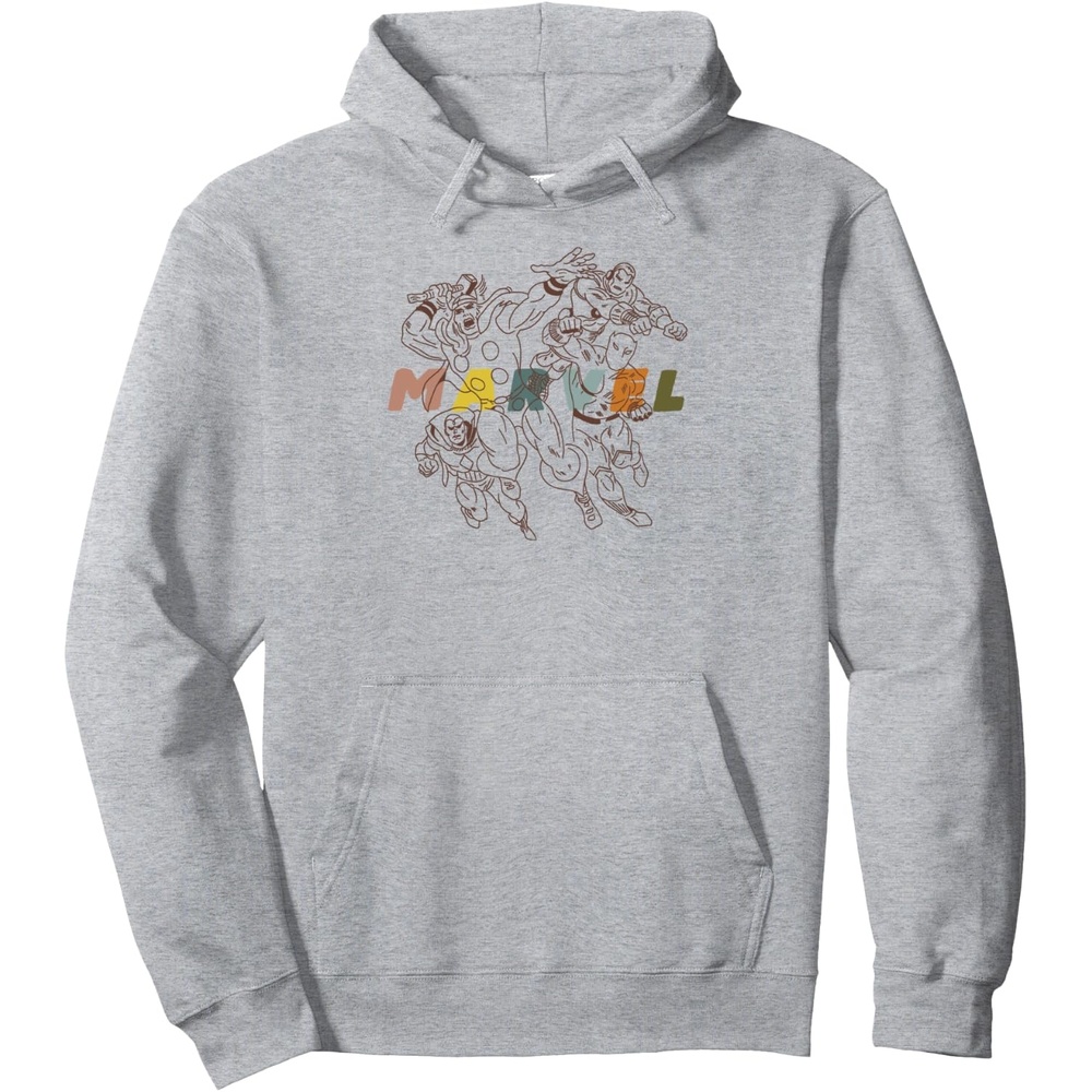 image:imageAmazon Essentials Marvel Avengers HandDrawn Multi Hero Collage Pullover HoodieHeather Grey