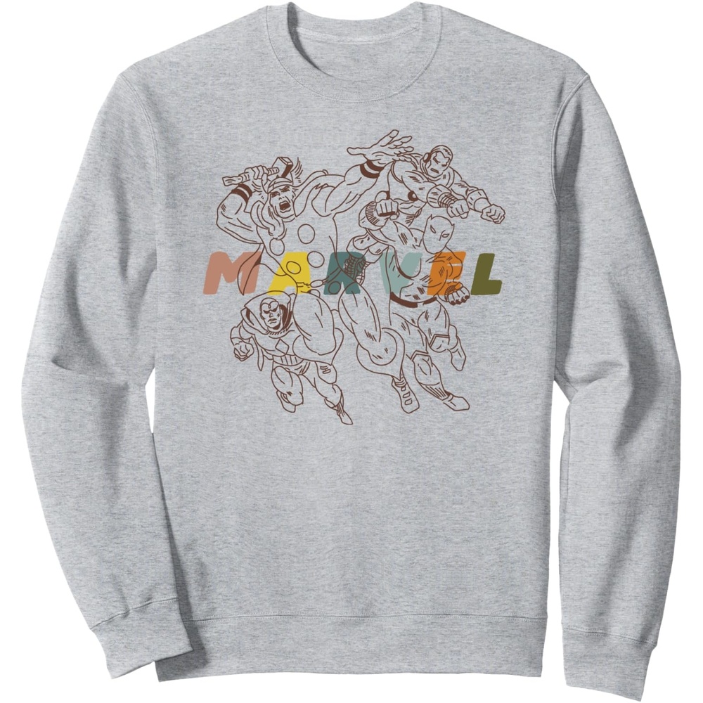 image:imageAmazon Essentials Marvel Avengers HandDrawn Multi Hero Collage SweatshirtHeather Grey