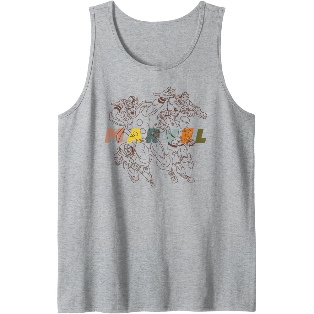 image:imageAmazon Essentials Marvel Avengers HandDrawn Multi Hero Collage Tank TopHeather Grey