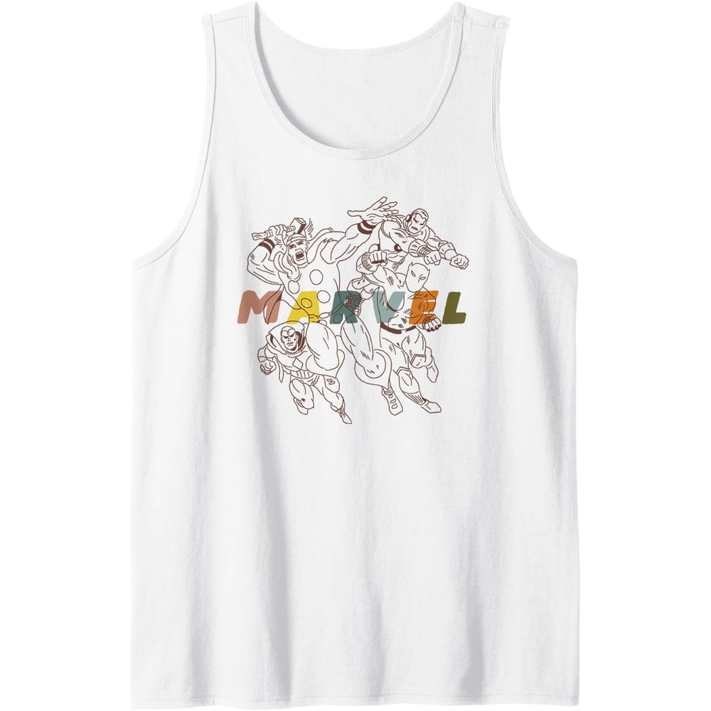 image:imageAmazon Essentials Marvel Avengers HandDrawn Multi Hero Collage Tank TopWhite