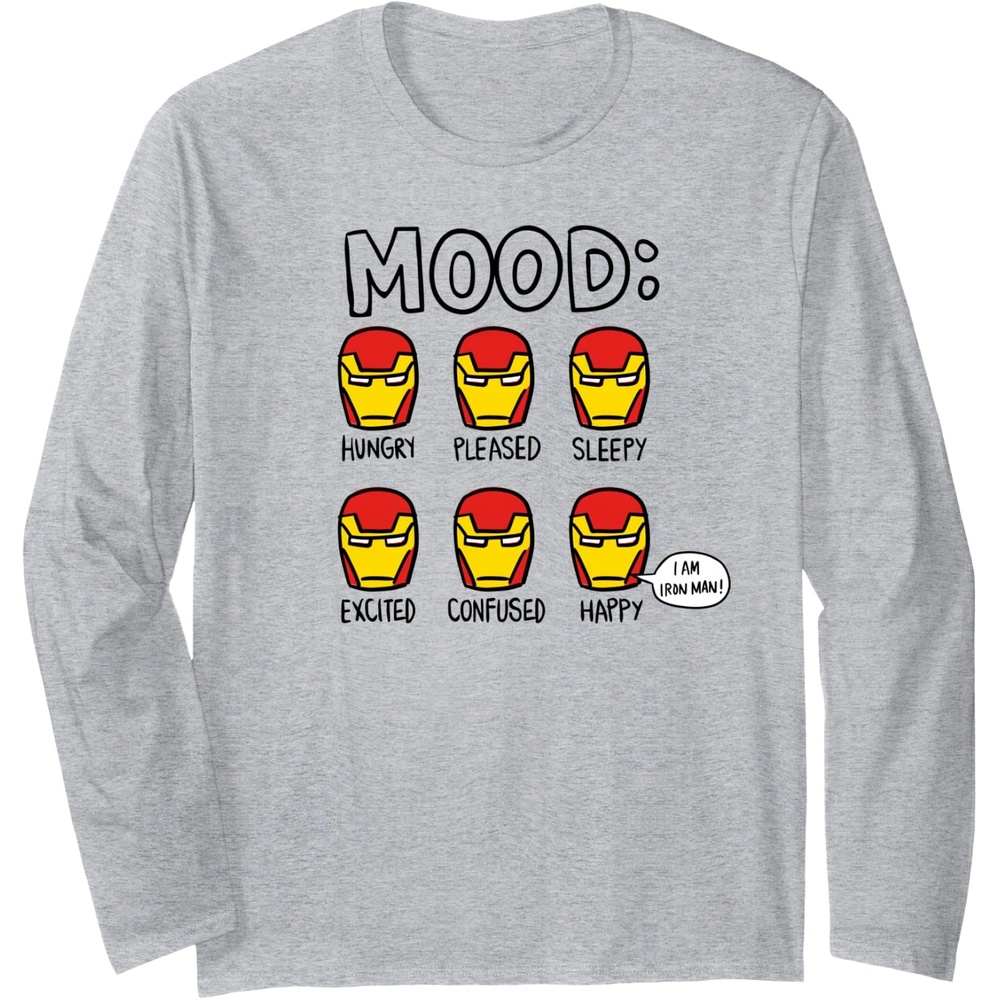 image:imageAmazon Essentials Marvel Avengers Moods of Iron Man Long Sleeve TShirtHeather Grey