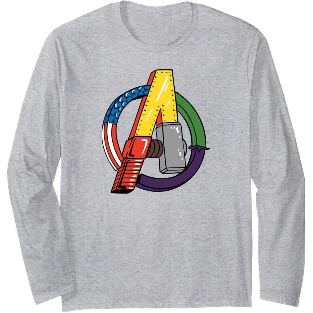 image:imageAmazon Essentials Marvel Avengers Multi Hero Logo Collage Long Sleeve TShirtHeather Grey