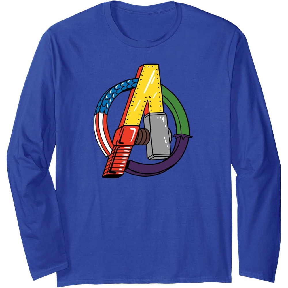 image:imageAmazon Essentials Marvel Avengers Multi Hero Logo Collage Long Sleeve TShirtRoyal Blue