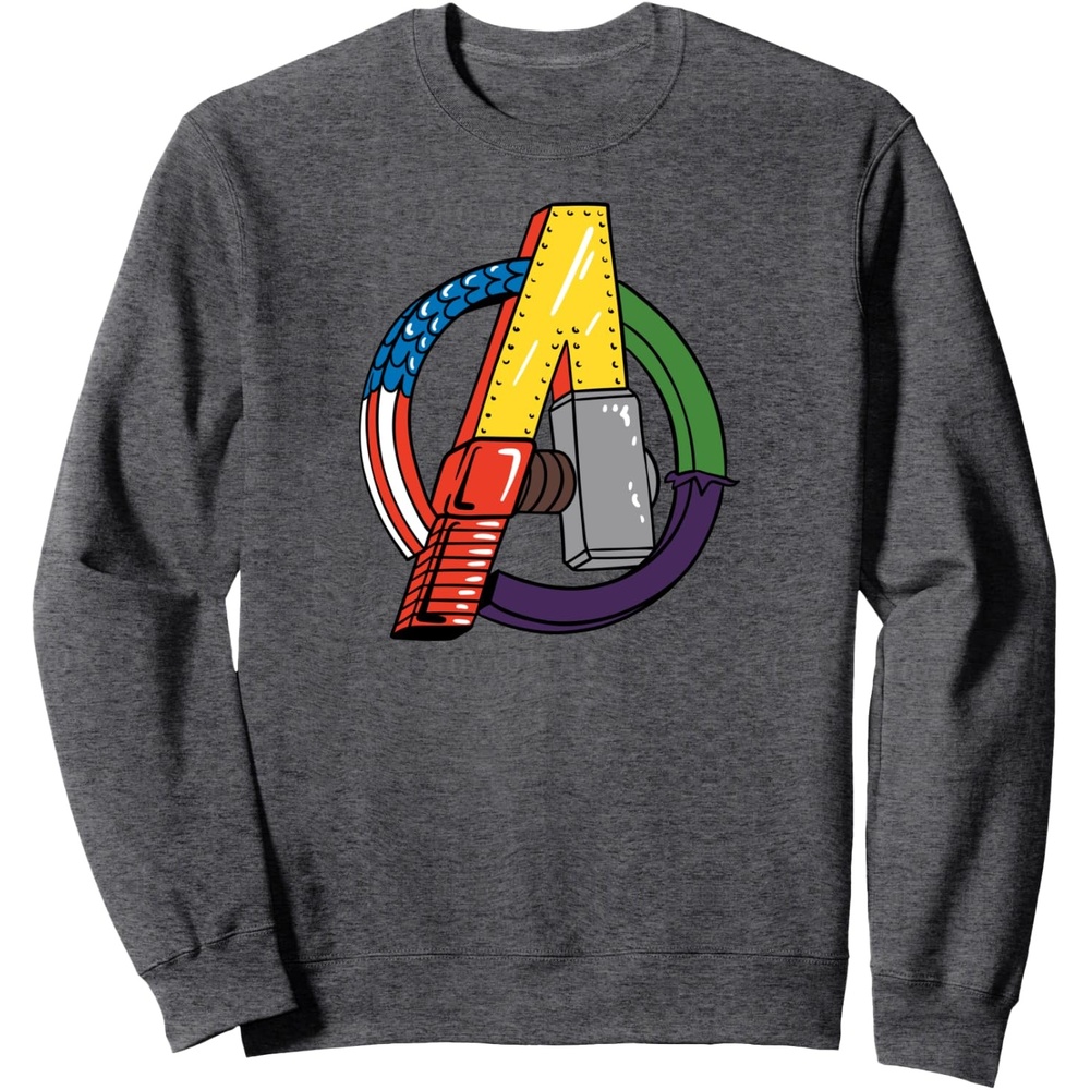 image:imageAmazon Essentials Marvel Avengers Multi Hero Logo Collage SweatshirtDark Heather Grey