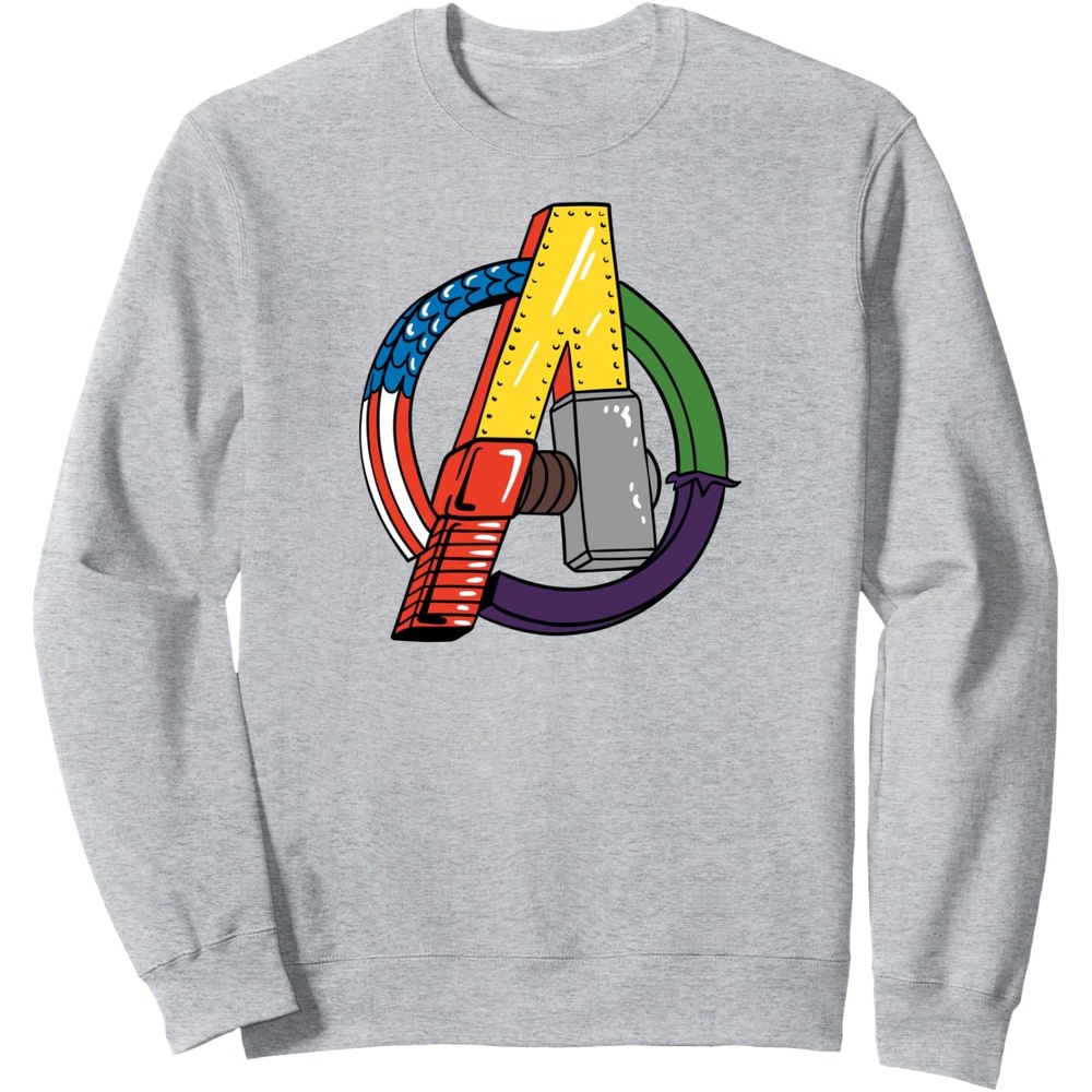 image:imageAmazon Essentials Marvel Avengers Multi Hero Logo Collage SweatshirtHeather Grey