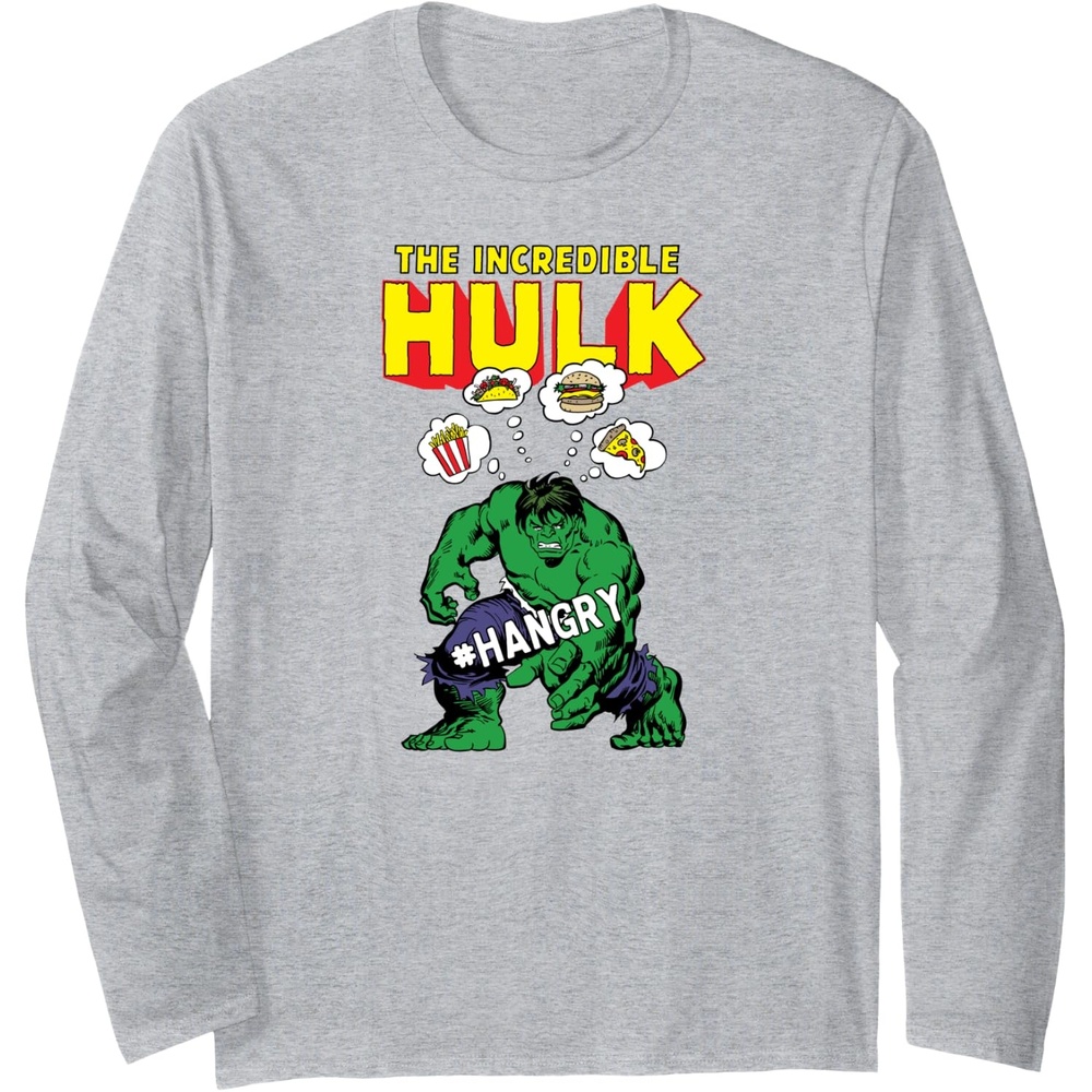 image:imageAmazon Essentials Marvel Avengers The Incredible Hulk Hangry Long Sleeve TShirtHeather Grey