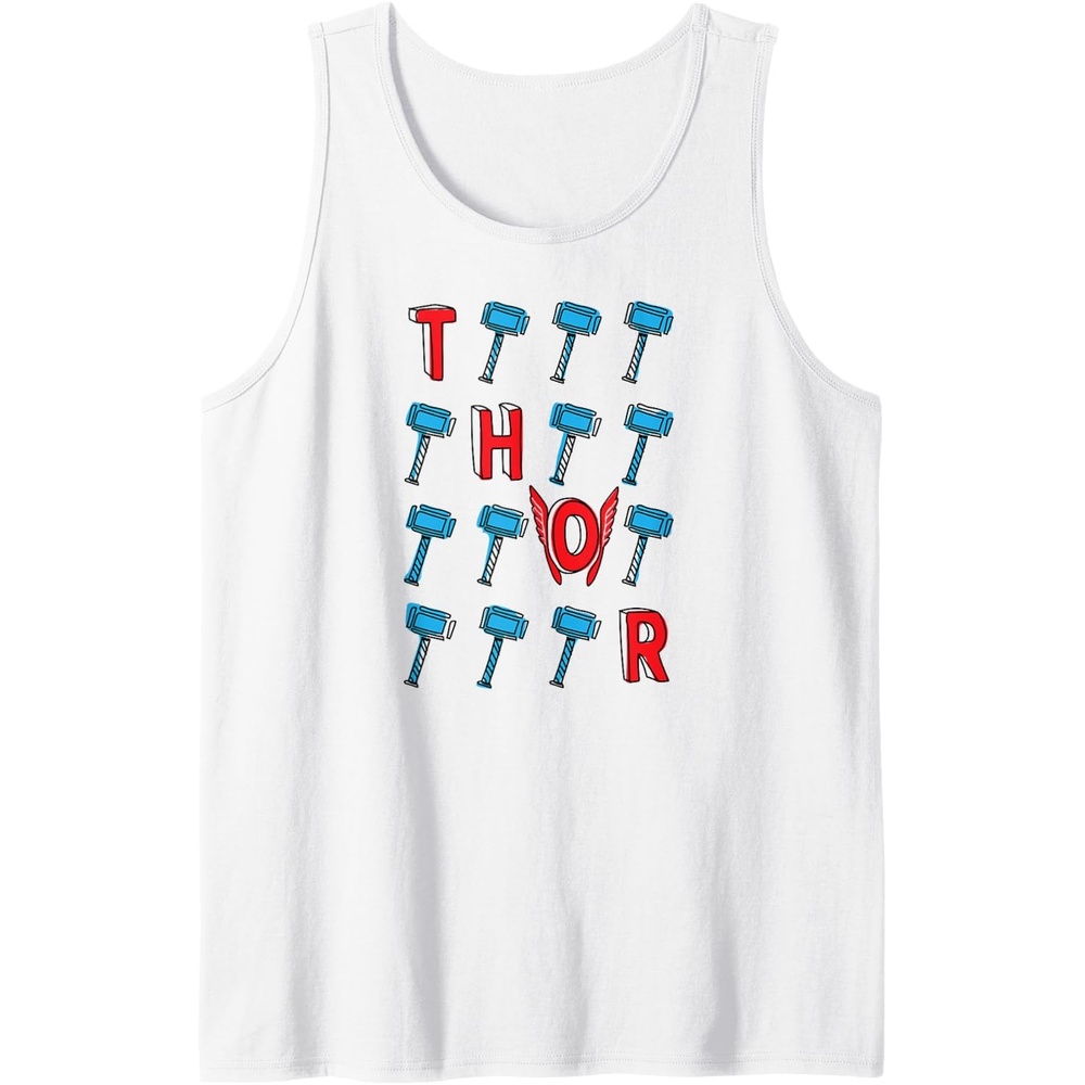 image:imageAmazon Essentials Marvel Avengers Thor Hammer Grid Tank TopWhite