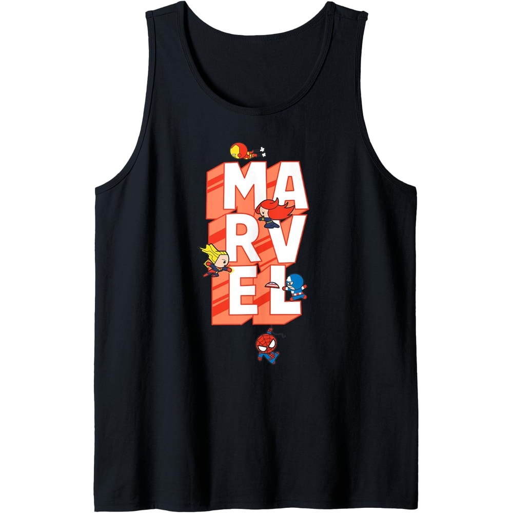 image:imageAmazon Essentials Marvel Block Letters With Five Tiny Super Heroes Tank TopBlack