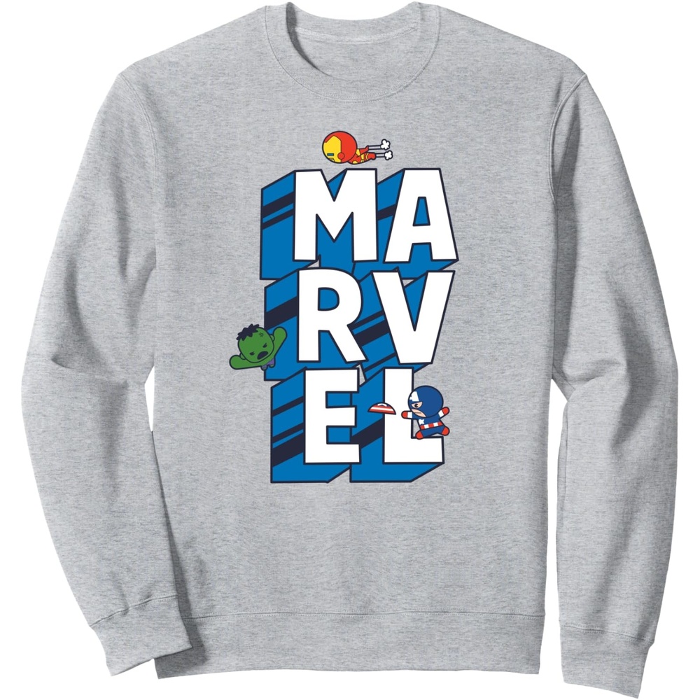 image:imageAmazon Essentials Marvel Block Letters With Three Tiny Super Heroes SweatshirtHeather Grey