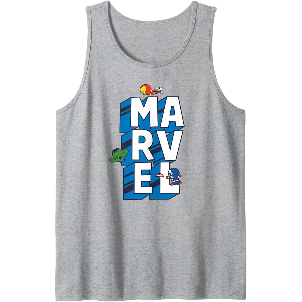 image:imageAmazon Essentials Marvel Block Letters With Three Tiny Super Heroes Tank TopHeather Grey