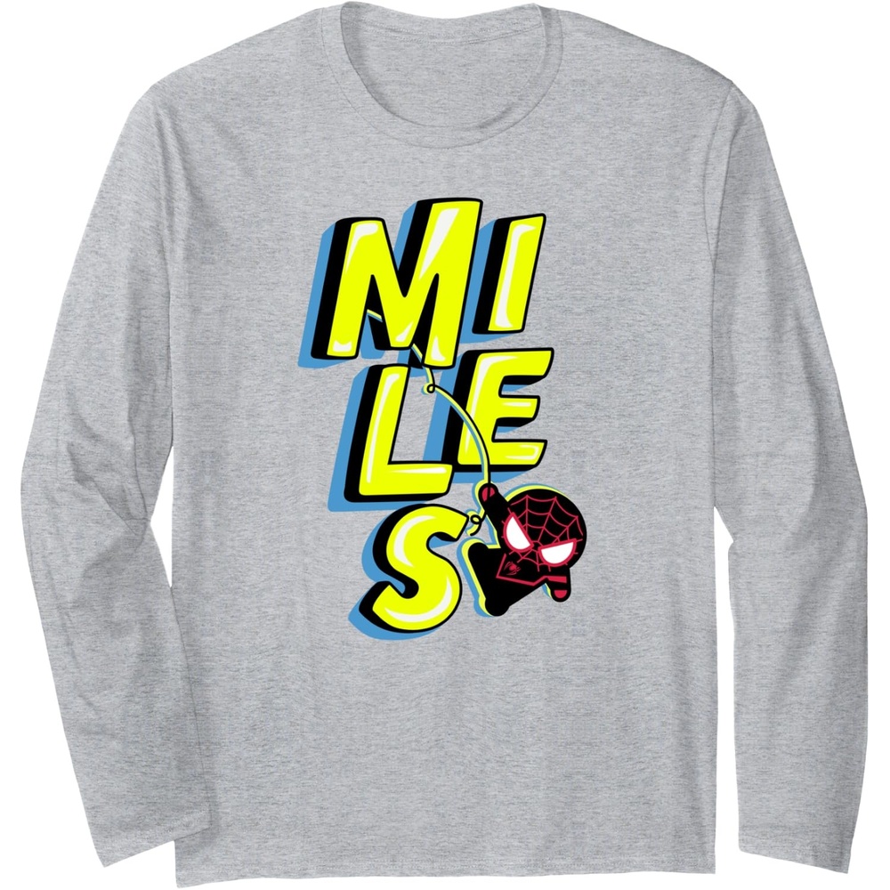 image:imageAmazon Essentials Marvel Miles Morales SpiderMan Bold Yellow Name Long Sleeve TShirtHeather Grey