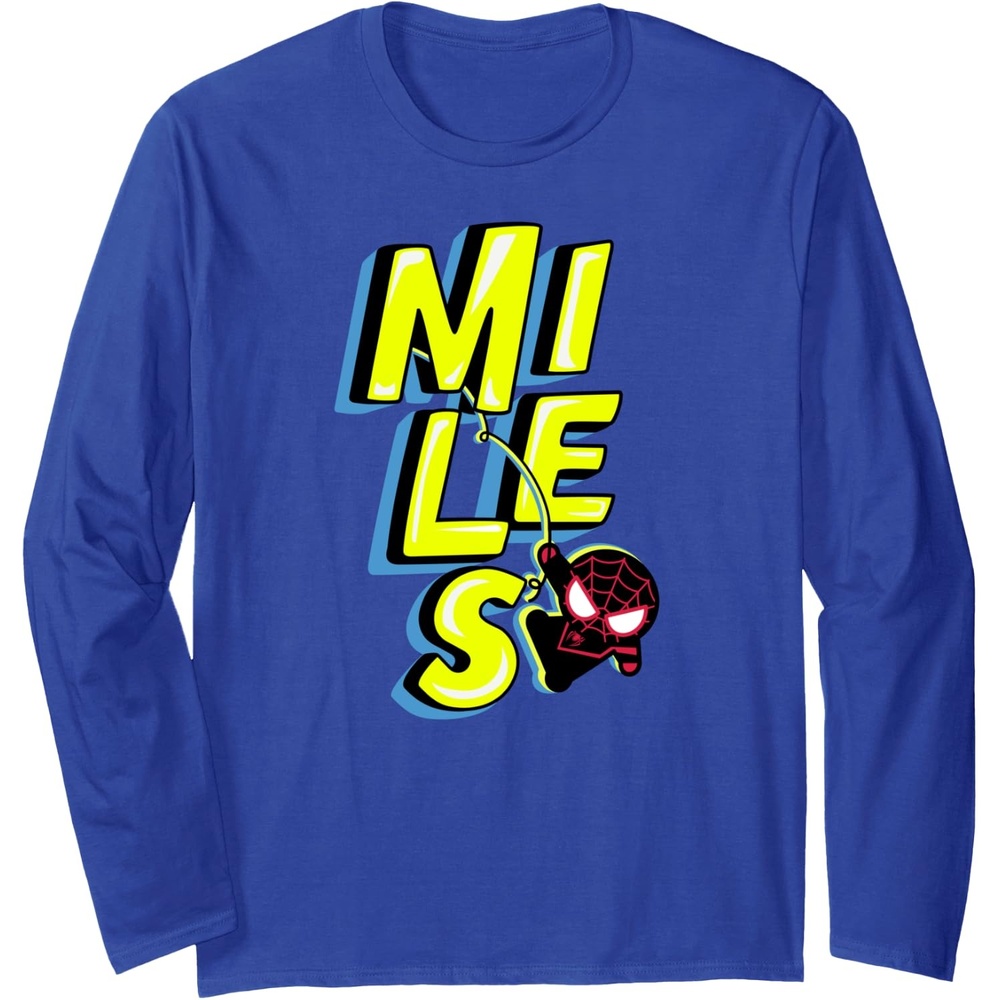 image:imageAmazon Essentials Marvel Miles Morales SpiderMan Bold Yellow Name Long Sleeve TShirtRoyal Blue