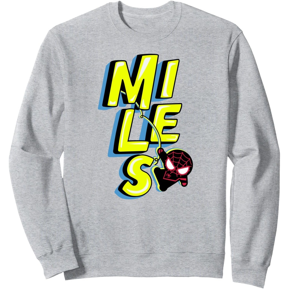 image:imageAmazon Essentials Marvel Miles Morales SpiderMan Bold Yellow Name SweatshirtHeather Grey