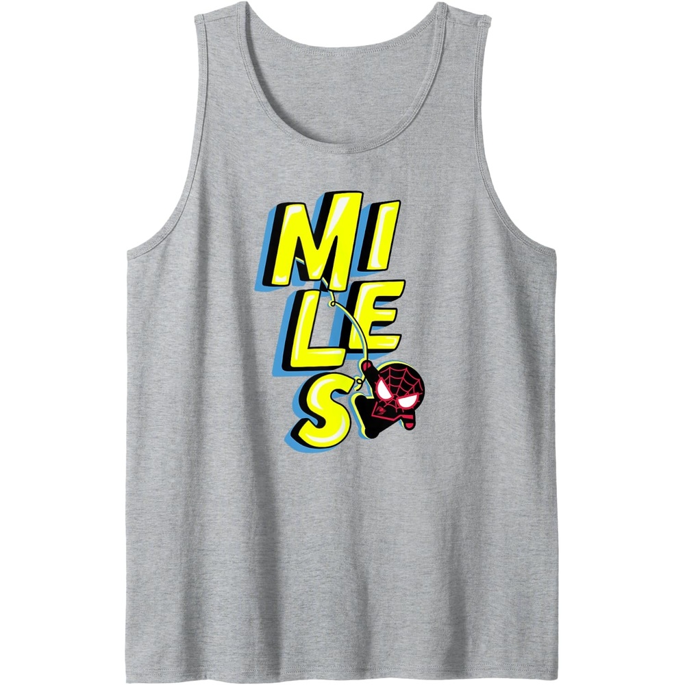 image:imageAmazon Essentials Marvel Miles Morales SpiderMan Bold Yellow Name Tank TopHeather Grey