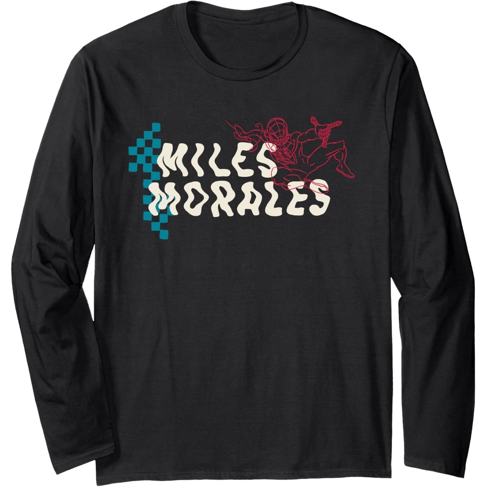 image:imageAmazon Essentials Marvel Miles Morales SpiderMan Checkerboard Collage Long Sleeve TShirtBlack