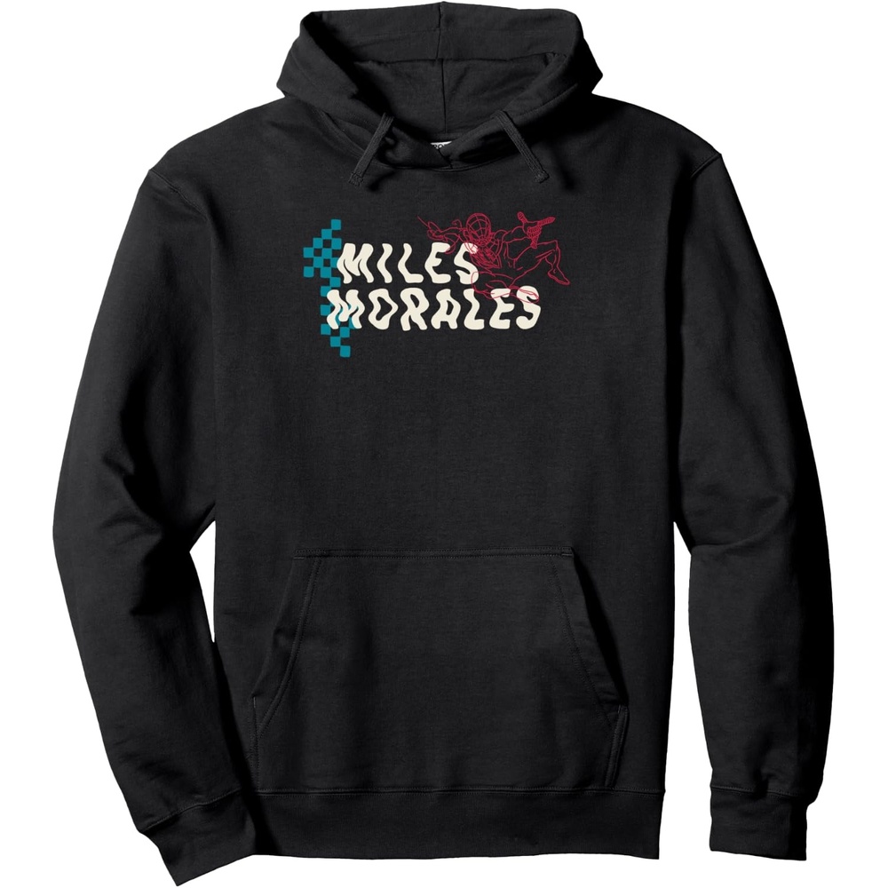 image:imageAmazon Essentials Marvel Miles Morales SpiderMan Checkerboard Collage Pullover HoodieBlack