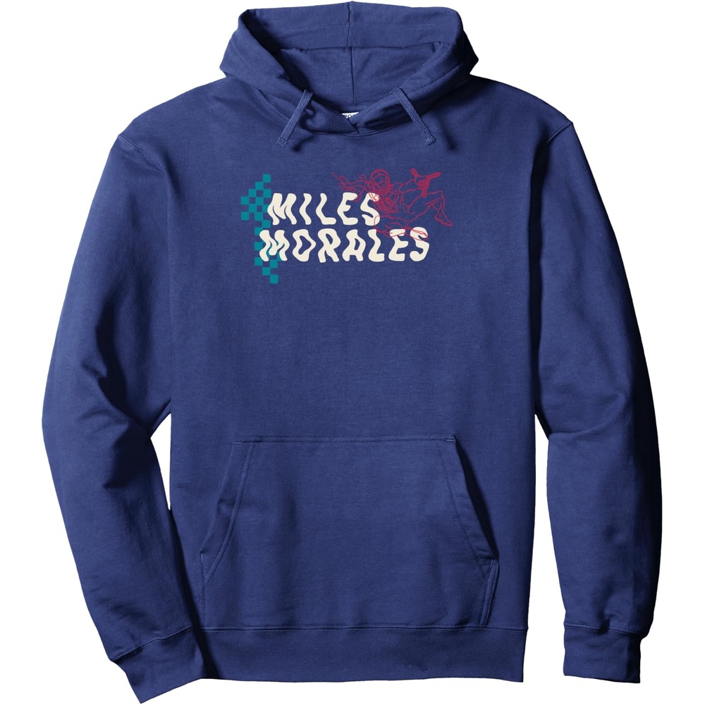 image:imageAmazon Essentials Marvel Miles Morales SpiderMan Checkerboard Collage Pullover HoodieNavy Blue