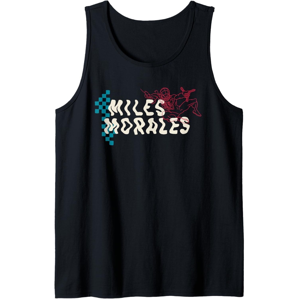 image:imageAmazon Essentials Marvel Miles Morales SpiderMan Checkerboard Collage Tank TopBlack