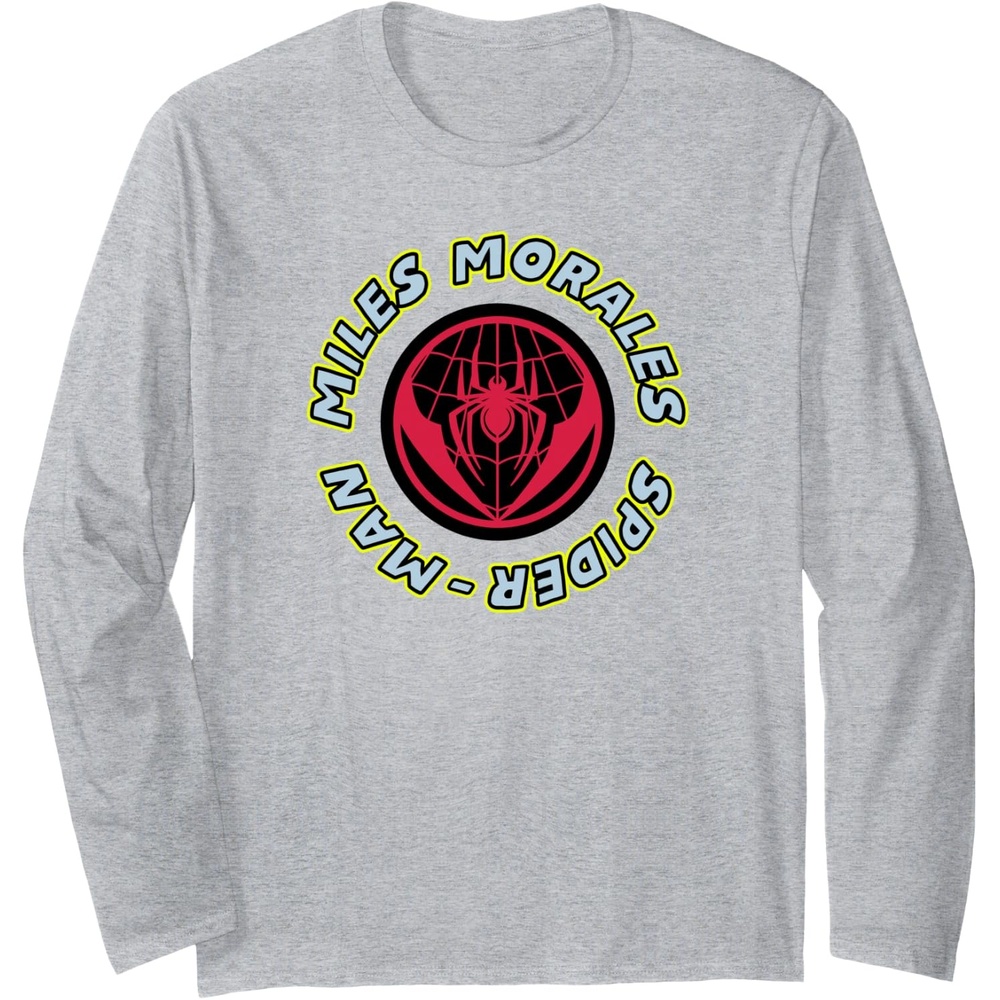 image:imageAmazon Essentials Marvel Miles Morales SpiderMan Circular Logo Long Sleeve TShirtHeather Grey