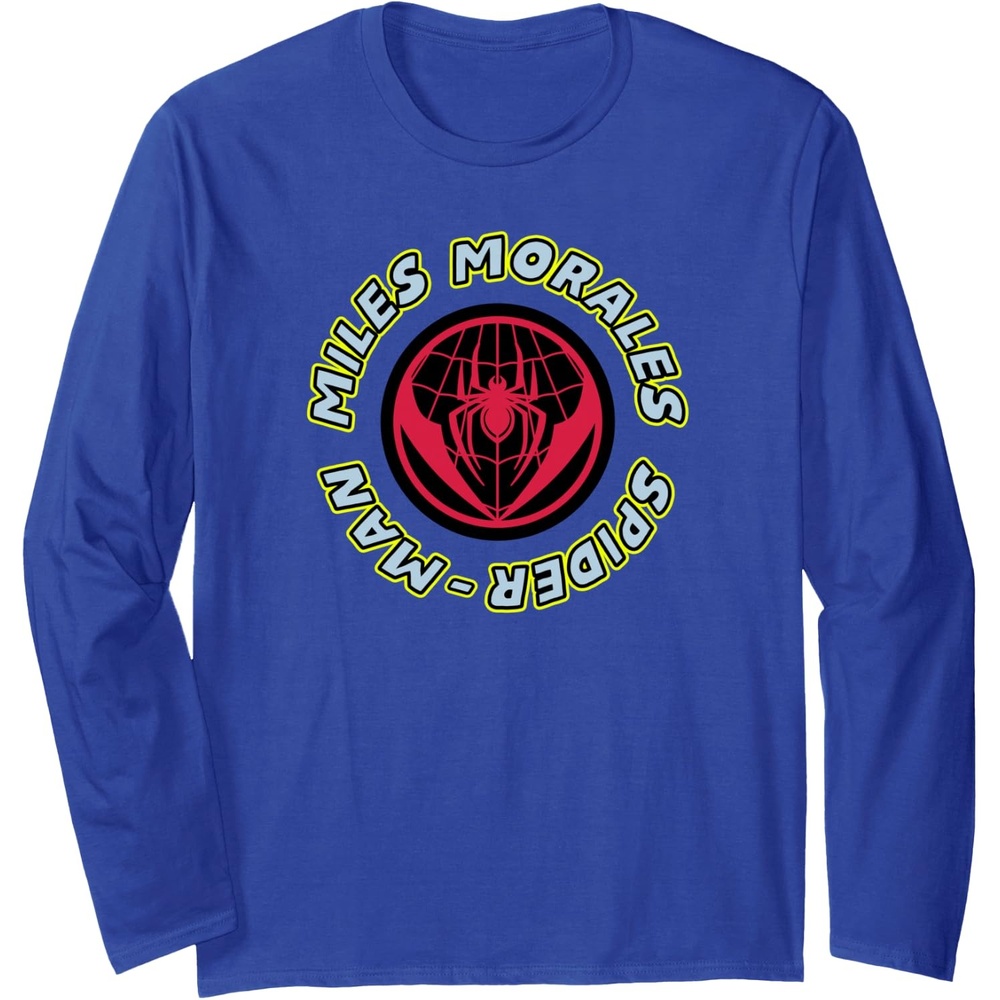 image:imageAmazon Essentials Marvel Miles Morales SpiderMan Circular Logo Long Sleeve TShirtRoyal Blue