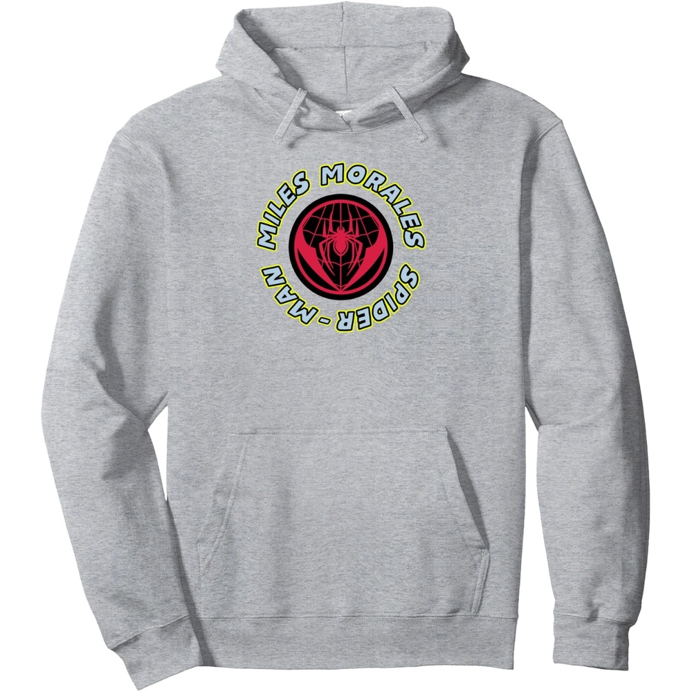 image:imageAmazon Essentials Marvel Miles Morales SpiderMan Circular Logo Pullover HoodieHeather Grey