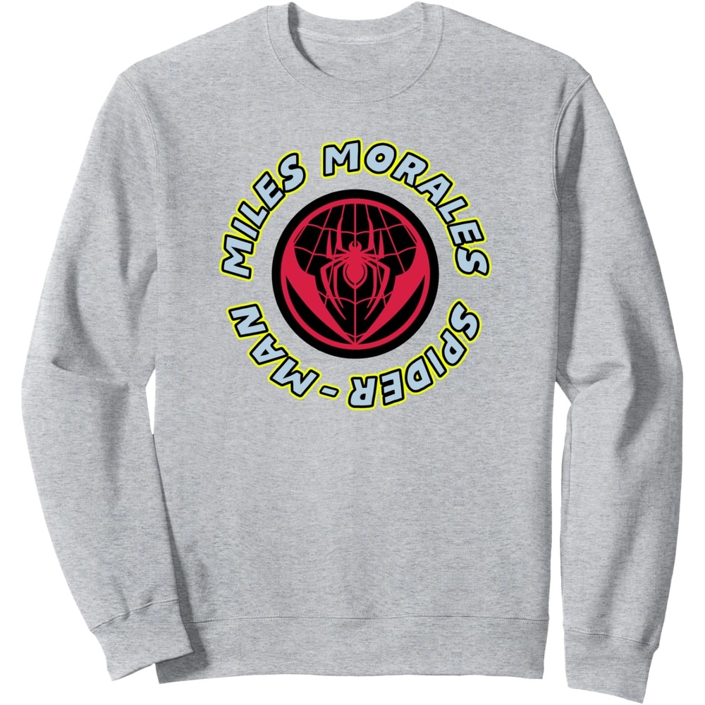 image:imageAmazon Essentials Marvel Miles Morales SpiderMan Circular Logo SweatshirtHeather Grey